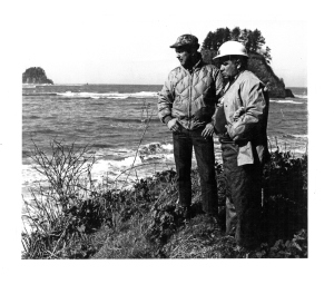 Richard Daugherty (left) and Ed Claplanhoo assessed the sea-bank erosion caused by winter's storm-driven waves. 